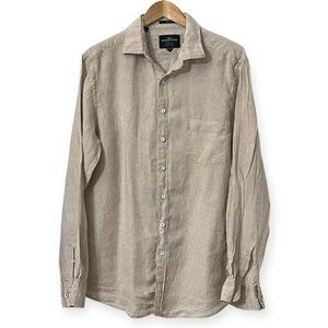 Rodd & Gunn 100% Linen Shirt Mens Large Beige Italian Fabric Long Sleeve Casual